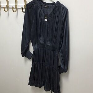 Reset Frankie satin tiered smoke blue Long Sleeve Dress